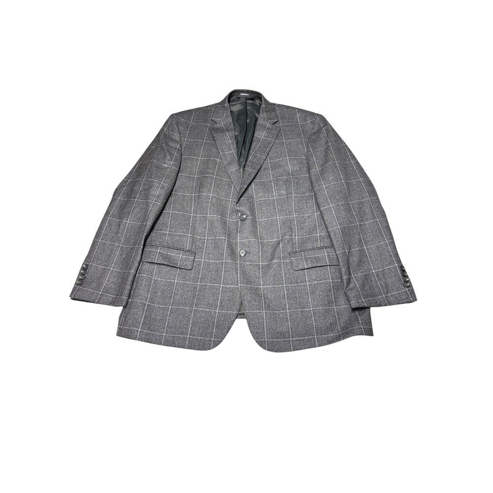 Jos. A. Bank Traveler Grey Windowpane Wool Blazer Mens 46 Regular Tailored Fit